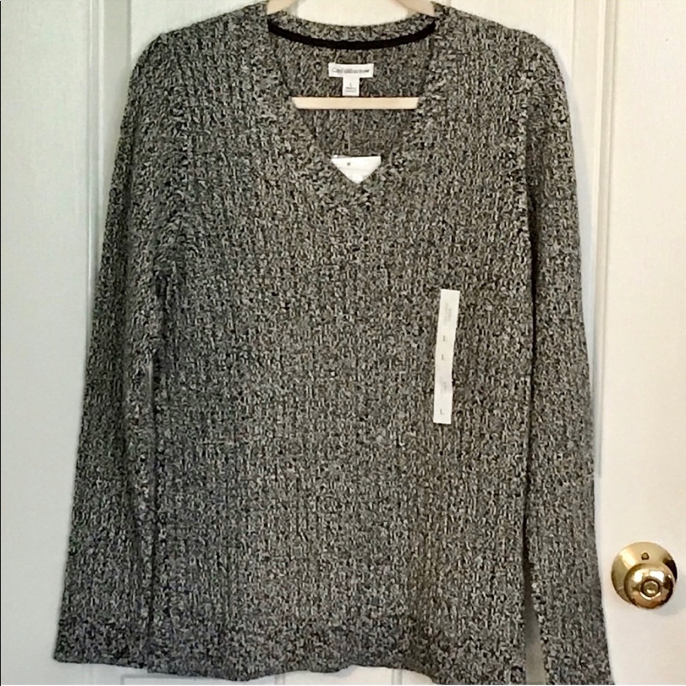 NWT Croft & Barrow Marled Black White Sweater L